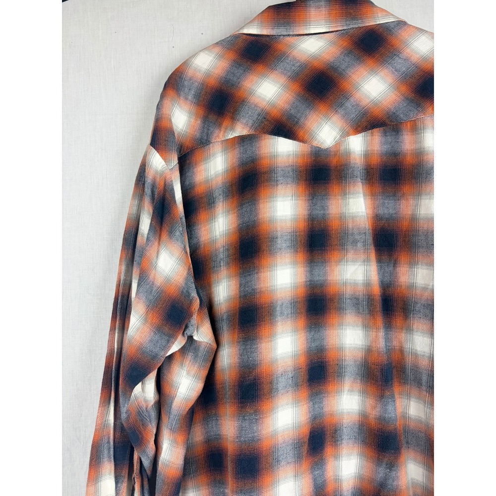 Plains Western Wear Mens 3X Pearl Snap Shirt Orange Navy Plaid Long Sleeve Yoke - Picture 9 of 13